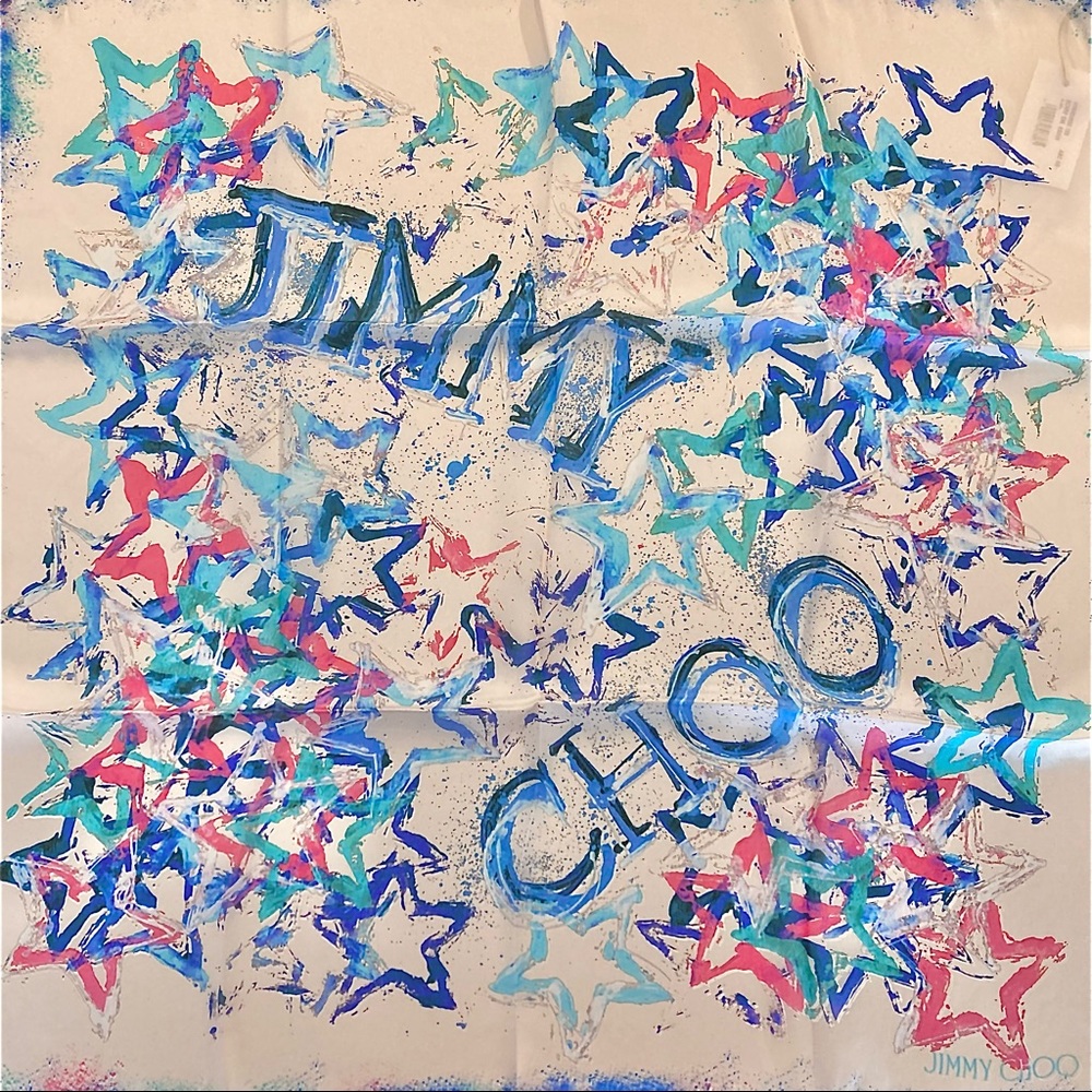 💯% AUTHENTIC Jimmy Choo 100% Silk Scarf in Pinks and Blues.
